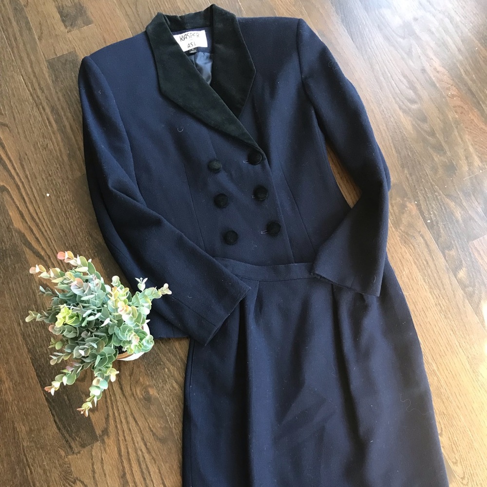 Vintage Kasper for A.S.L - suit - Navy w/black